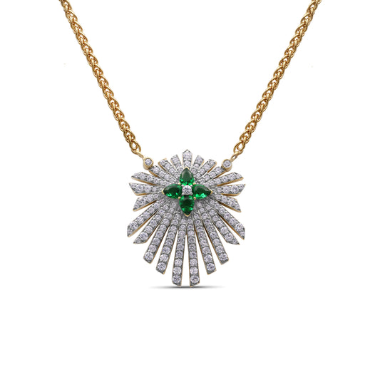Sunray Emerald 0.55ct and Diamond 1.35ct Pendant in 18K Gold