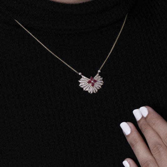 Sunray Ruby 0.68ct and Diamond 0.85ct Pendant in 18K Gold