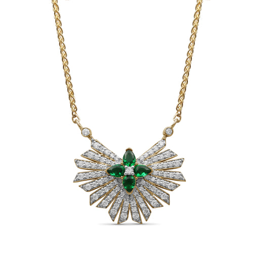 Sunray Emerald 0.55ct and Diamond 0.85ct Pendant in 18K Gold