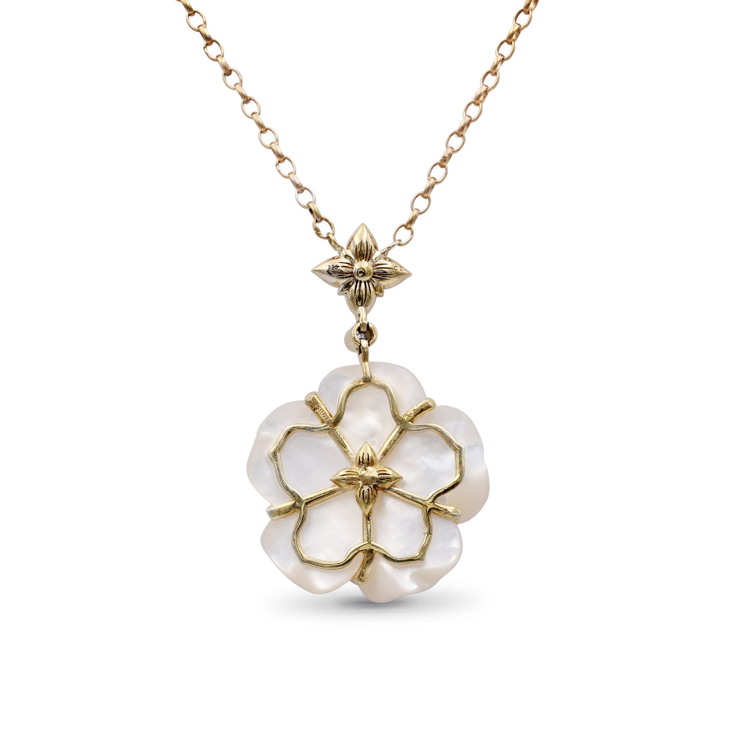 Colorbloom 22mm White Mother of Pearl and White Diamond 0.18ct Pendant in 18K Gold