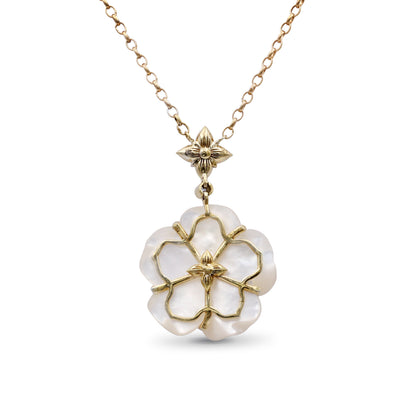 Colorbloom 22mm White Mother of Pearl and White Diamond 0.18ct Pendant in 18K Gold