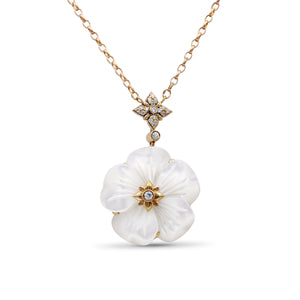 Colorbloom 22mm White Mother of Pearl and White Diamond 0.18ct Pendant in 18K Gold