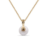 Pearlicious 10mm White Pearl and White Diamond Pendant in 18K Gold