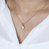 Pearlicious 10mm White Pearl and White Diamond Pendant in 18K Gold