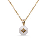 Pearlicious 10mm White Pearl and White Diamond Pendant in 18K Gold