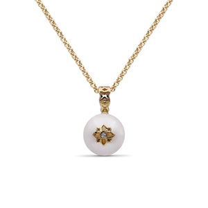 Pearlicious 10mm White Pearl and White Diamond Pendant in 18K Gold