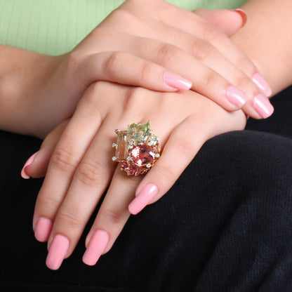 Luxury Tourmaline 14.55ct and Diamond 0.15ct Ring in 18K Gold