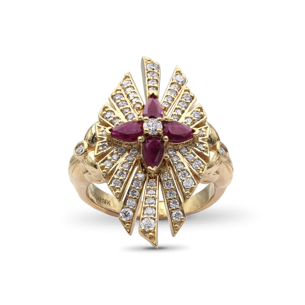 Sunray Ruby 1.20ct and Diamond 0.76ct Ring in 18K Gold