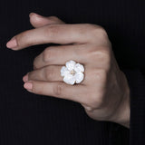 Colorbloom 22mm White Mother of Pearl Flower and White Diamond 0.10ct Ring in 18K Gold