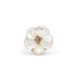Colorbloom 22mm White Mother of Pearl Flower and White Diamond 0.10ct Ring in 18K Gold