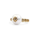 Pearlicious 10mm White Pearl and White Diamond Ring in 18K Gold
