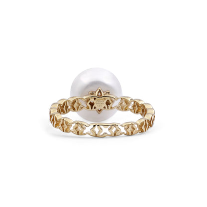 Pearlicious 10mm White Pearl and White Diamond Ring in 18K Gold