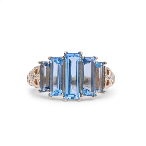 Luxury Aurora Swiss Blue Topaz and 0.15ct Diamond Ring in 18K Gold