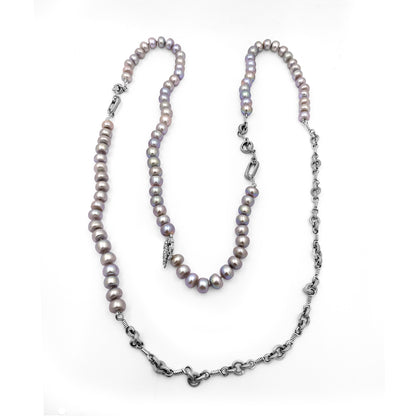 Pearlicious Silver Pearl and Engraved Sterling Silver Necklace