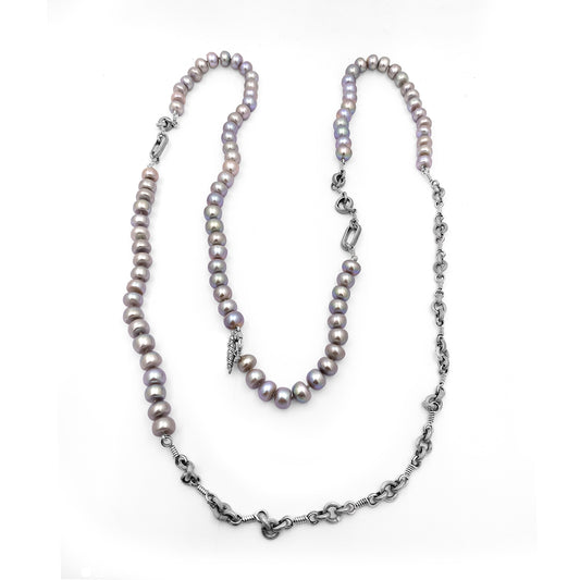 Pearlicious Silver Pearl and Engraved Sterling Silver Necklace