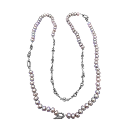Pearlicious Silver Pearl and Engraved Sterling Silver Necklace
