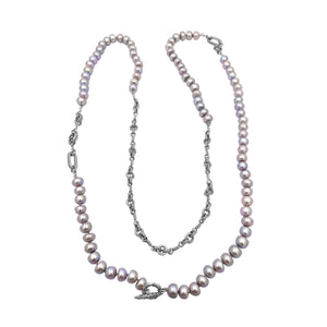 Pearlicious Silver Pearl and Engraved Sterling Silver Necklace