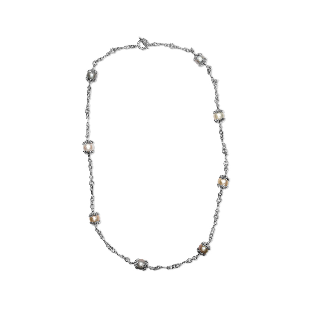 Pearlicious Multi-Hued Baroque Pearl Necklace in Sterling Silver