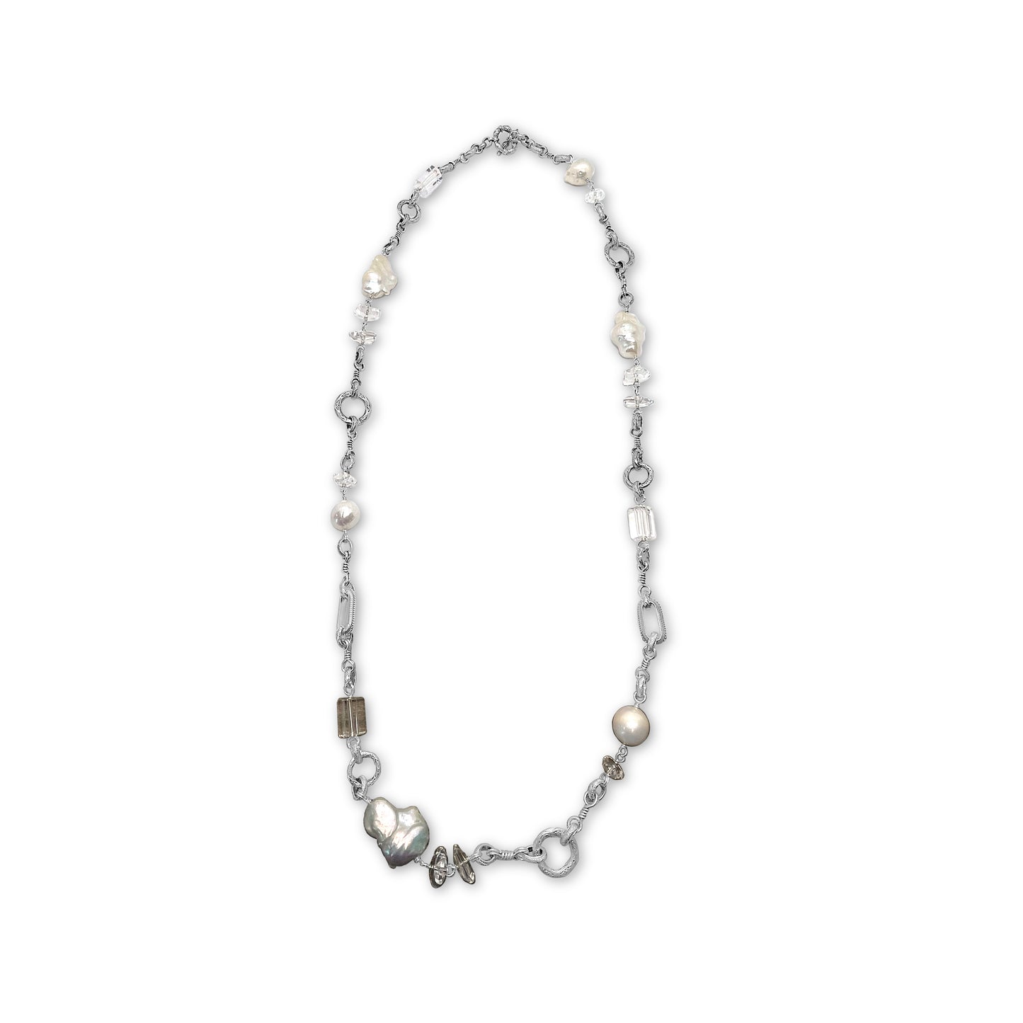 Terraquatic Natural Quartz and Baroque Pearl Necklace in Sterling Silver