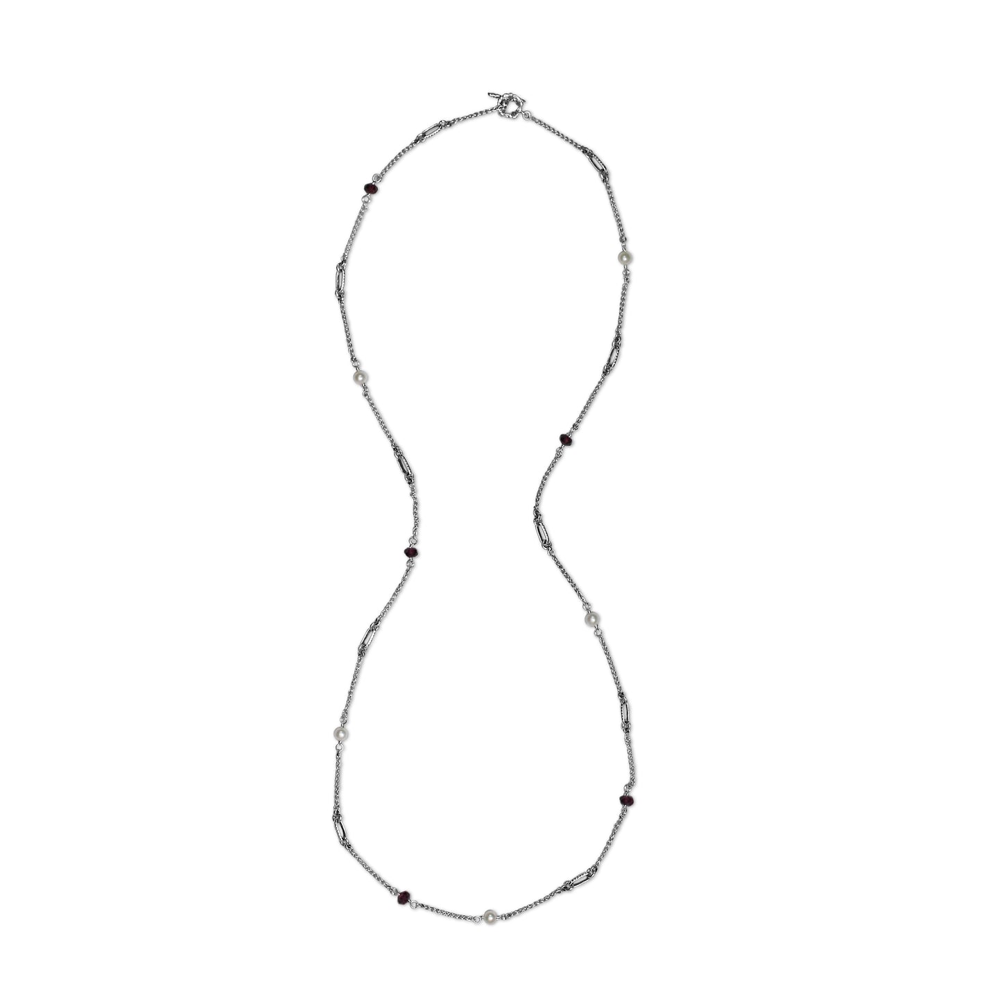 Terraquatic White Pearl and Garnet Necklace in Sterling Silver