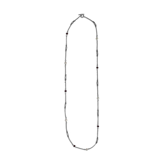 Terraquatic White Pearl and Garnet Necklace in Sterling Silver