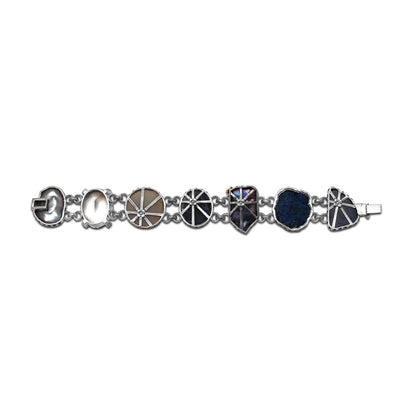 One of a Kind Blue Sapphire Natural Druzy Tahitian Carved Top Over Blue sodalite Azurite Nodule Carved Blue Lapis Pearl Formation Facet Champagne Pearl Formation Bracelet in Sterling Silver with 18K Gold Adam