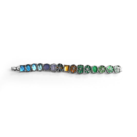 One of a Kind Facet Chalcedony Chrysoprase London Blue Topaz Citrine Natural Quartz over Facet Chalcedony Blue Topaz Natural Quartz over Calsilica Hand Carved Citrine and Diamond 0.09ct Bracelet in Sterling Silver with 18K Gold Diamond Pave Adam