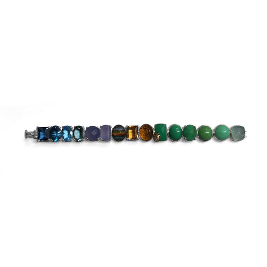 One of a Kind Facet Chalcedony Chrysoprase London Blue Topaz Citrine Natural Quartz over Facet Chalcedony Blue Topaz Natural Quartz over Calsilica Hand Carved Citrine and Diamond 0.09ct Bracelet in Sterling Silver with 18K Gold Diamond Pave Adam
