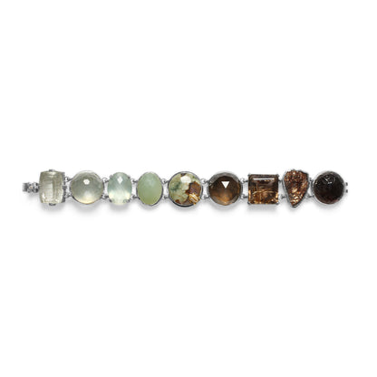One of a Kind Facet Gold Hair Rutilated Green Moonstone Facet Brown Milky Quartz Facet Green MoonstoneFacet top Jade Facet Green Hair Rutilated Quartz Cooper Schist and Diamond 0.08ct Bracelet in Sterling Silver with 18K Gold Diamond Pave Adam