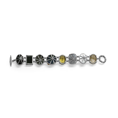 One of a Kind Smooth Labradorite Facet Green Hair Rutilated Quartz Facet Gold hair Rutilated Quartz Facet OliveHand Carved Labradorite Smooth Green Tourmaline and Diamond 0.05ct Bracelet in Sterling Silver with 18K Gold Diamond Pave Adam