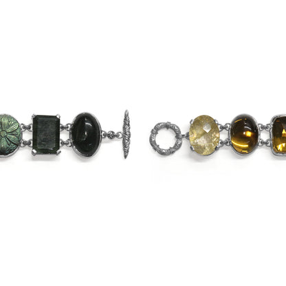 One of a Kind Smooth Labradorite Facet Green Hair Rutilated Quartz Facet Gold hair Rutilated Quartz Facet OliveHand Carved Labradorite Smooth Green Tourmaline and Diamond 0.05ct Bracelet in Sterling Silver with 18K Gold Diamond Pave Adam