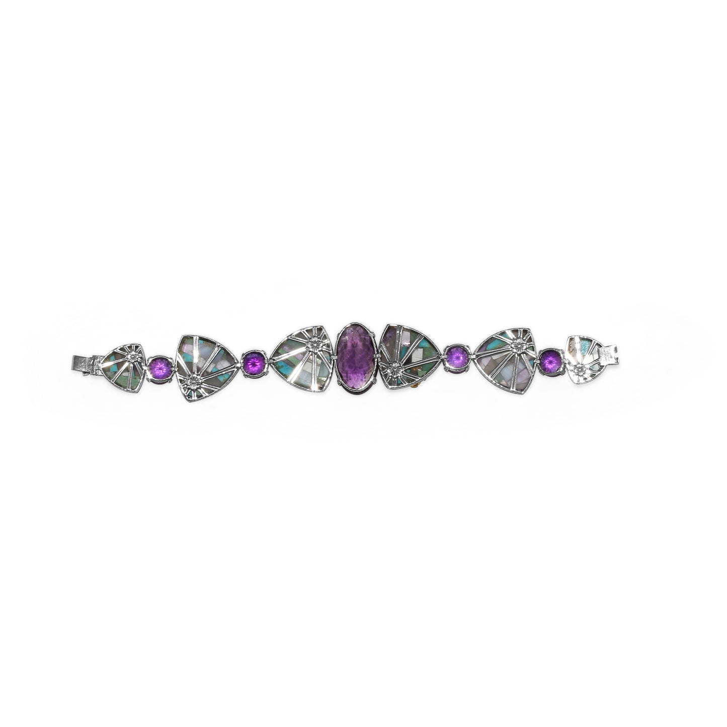 One of a Kind Facet Amethyst Pastel Color Mosaic and Diamond 0.14ct Bracelet in Sterling Silver with 18K Gold Diamond Pave Adam