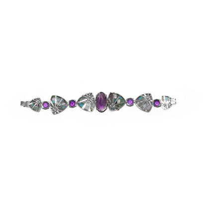 One of a Kind Facet Amethyst Pastel Color Mosaic and Diamond 0.14ct Bracelet in Sterling Silver with 18K Gold Diamond Pave Adam