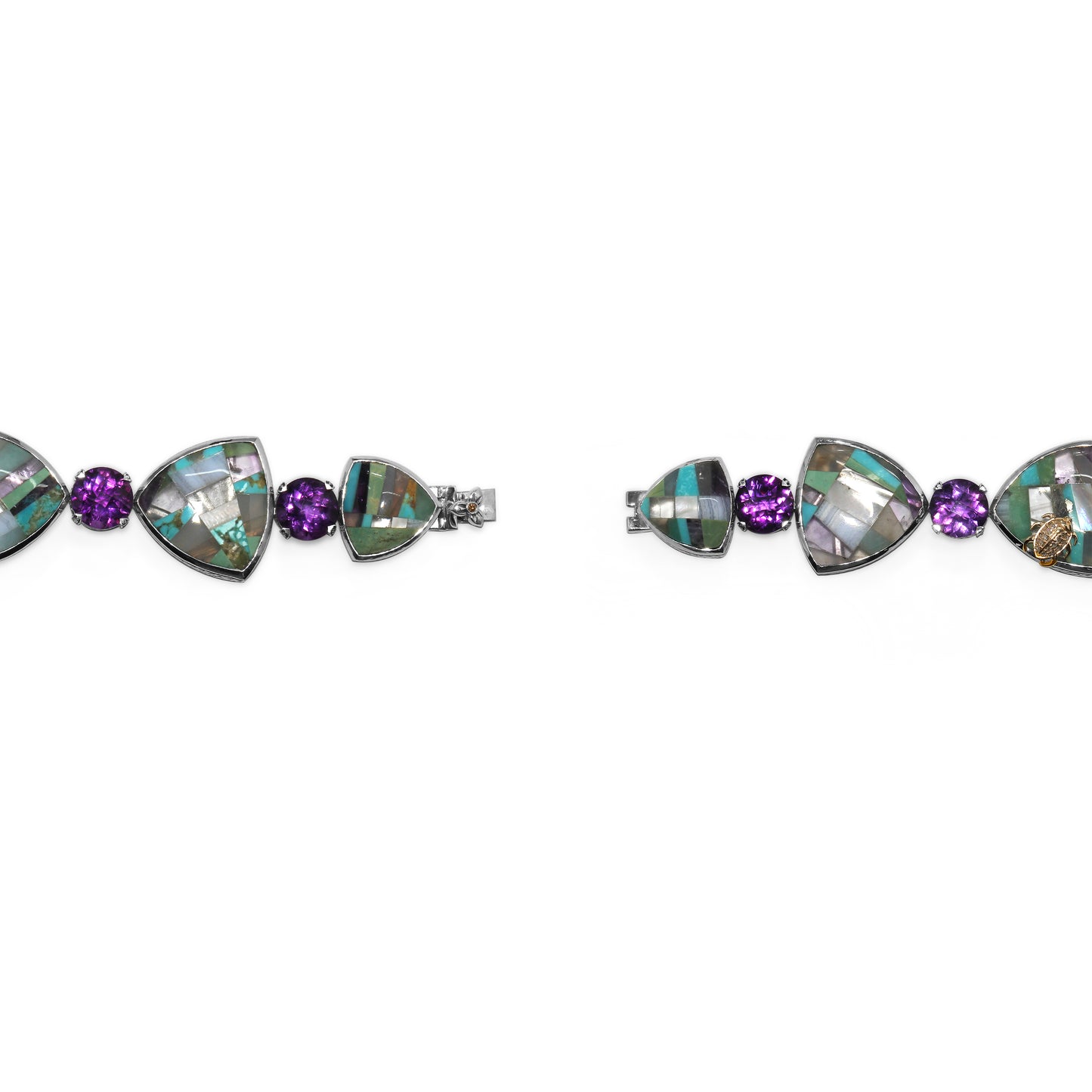 One of a Kind Facet Amethyst Pastel Color Mosaic and Diamond 0.14ct Bracelet in Sterling Silver with 18K Gold Diamond Pave Adam