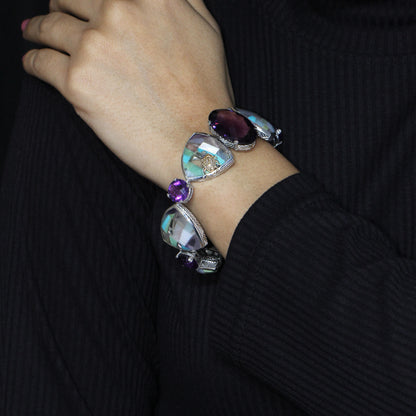 One of a Kind Facet Amethyst Pastel Color Mosaic and Diamond 0.14ct Bracelet in Sterling Silver with 18K Gold Diamond Pave Adam