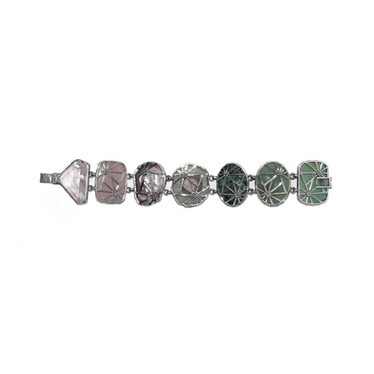 One of a Kind Facet Top Rose Quartz Smooth Howlite Facet Top Flat Back Green Jade Natural Quartz Over Stalactite Natural Pearl Hand Carved Green Turquoise Facet Rose Quartz and Diamond 0.13ct Bracelet in Sterling Silver with 18K Gold Diamond Pave Adam