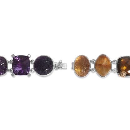 One of a Kind Facet Top Cognac Quartz Over Gold Plaque Top Facet Flat Back Smooth Phosphosiderite Facet Bi-Color Champagne Quartz Gold Hair Rutilated Quartz and Diamond 0.05ct Bracelet in Sterling Silver with 18K Gold Diamond Pave Adam