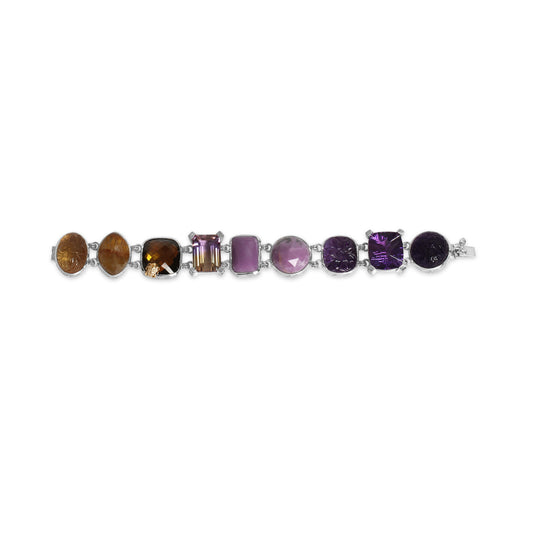 One of a Kind Facet Top Cognac Quartz Over Gold Plaque Top Facet Flat Back Smooth Phosphosiderite Facet Bi-Color Champagne Quartz Gold Hair Rutilated Quartz and Diamond 0.05ct Bracelet in Sterling Silver with 18K Gold Diamond Pave Adam