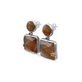 One of a Kind Red Hair Rutilated Quartz Natural Quartz Agate and Champagne Diamond 0.15ct Earring in Sterling Silver with 18K Gold Adam