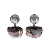 One of a Kind Grey Tihitian Shell Mabe Pearl Facet Top Blue Hair Rutilated Quartz and Diamond 0.15ct Earring in Sterling Silver with 18K Gold Diamond Pave Adam