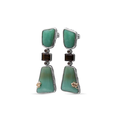 One of a Kind Chrysoprase Cognac Quartz and Diamond 0.21ct Earring in Sterling Silver with 18K Gold Adam