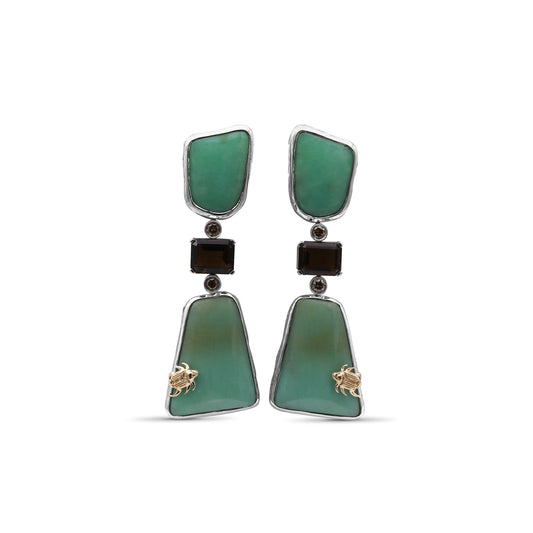 One of a Kind Chrysoprase Cognac Quartz and Diamond 0.21ct Earring in Sterling Silver with 18K Gold Adam