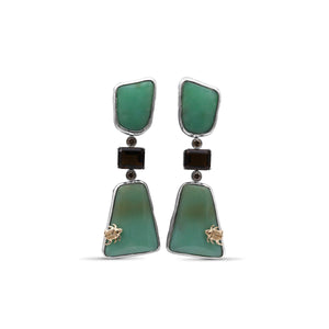 One of a Kind Chrysoprase Cognac Quartz and Diamond 0.21ct Earring in Sterling Silver with 18K Gold Adam