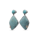 One of a Kind Half Carved Half Smooth Turquoise Turquoise and Diamond 0.35ct Earring in Sterling Silver with 18K Gold Diamond Pave Adam