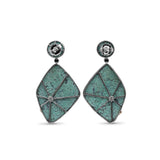 One of a Kind Half Carved Half Smooth Turquoise Turquoise and Diamond 0.35ct Earring in Sterling Silver with 18K Gold Diamond Pave Adam