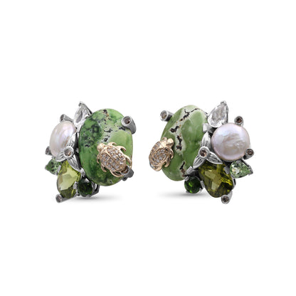 One of a Kind Chrome Diopside White Coin Pearl Green Tourmaline Natural Quartz Facet Green Peridot Smooth green Turquoise and Diamond 0.33ct