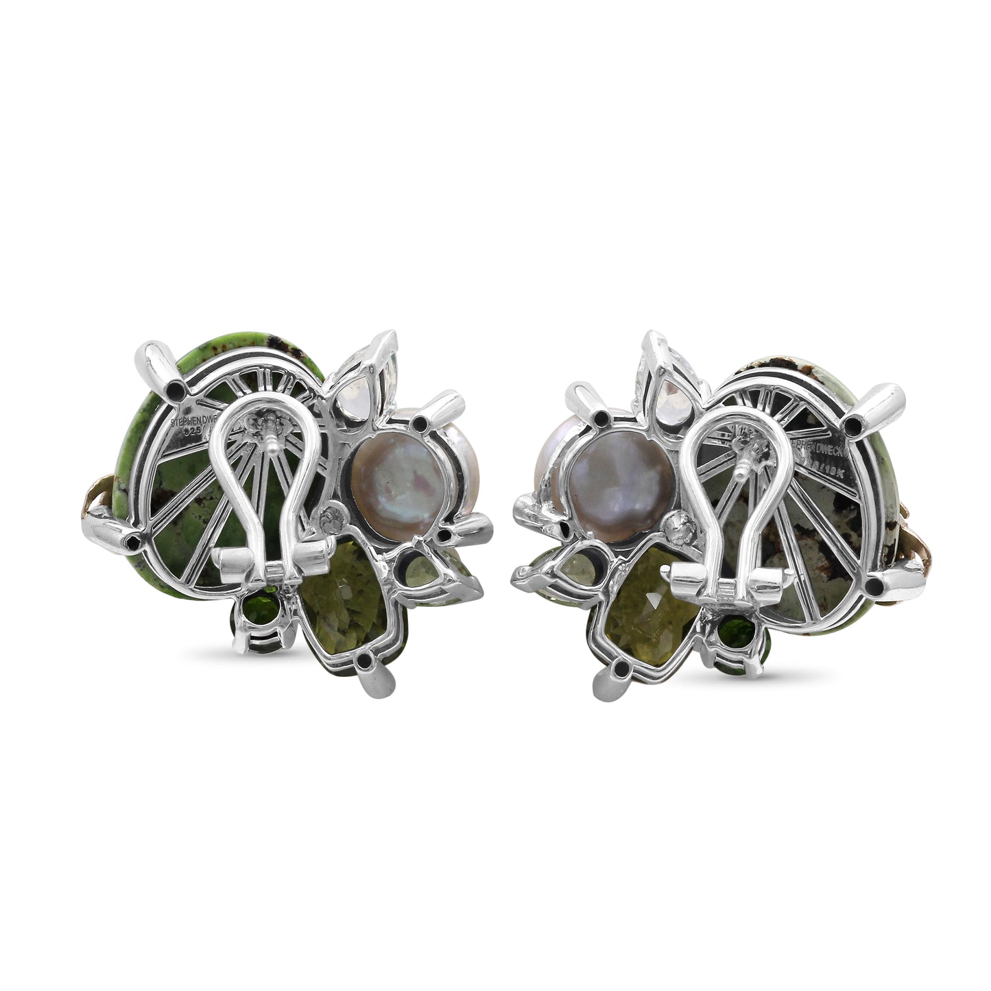 One of a Kind Chrome Diopside White Coin Pearl Green Tourmaline Natural Quartz Facet Green Peridot Smooth green Turquoise and Diamond 0.33ct