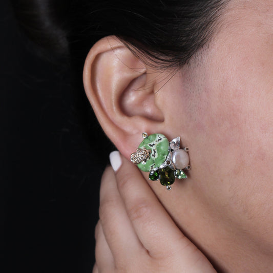 One of a Kind Chrome Diopside White Coin Pearl Green Tourmaline Natural Quartz Facet Green Peridot Smooth green Turquoise and Diamond 0.33ct