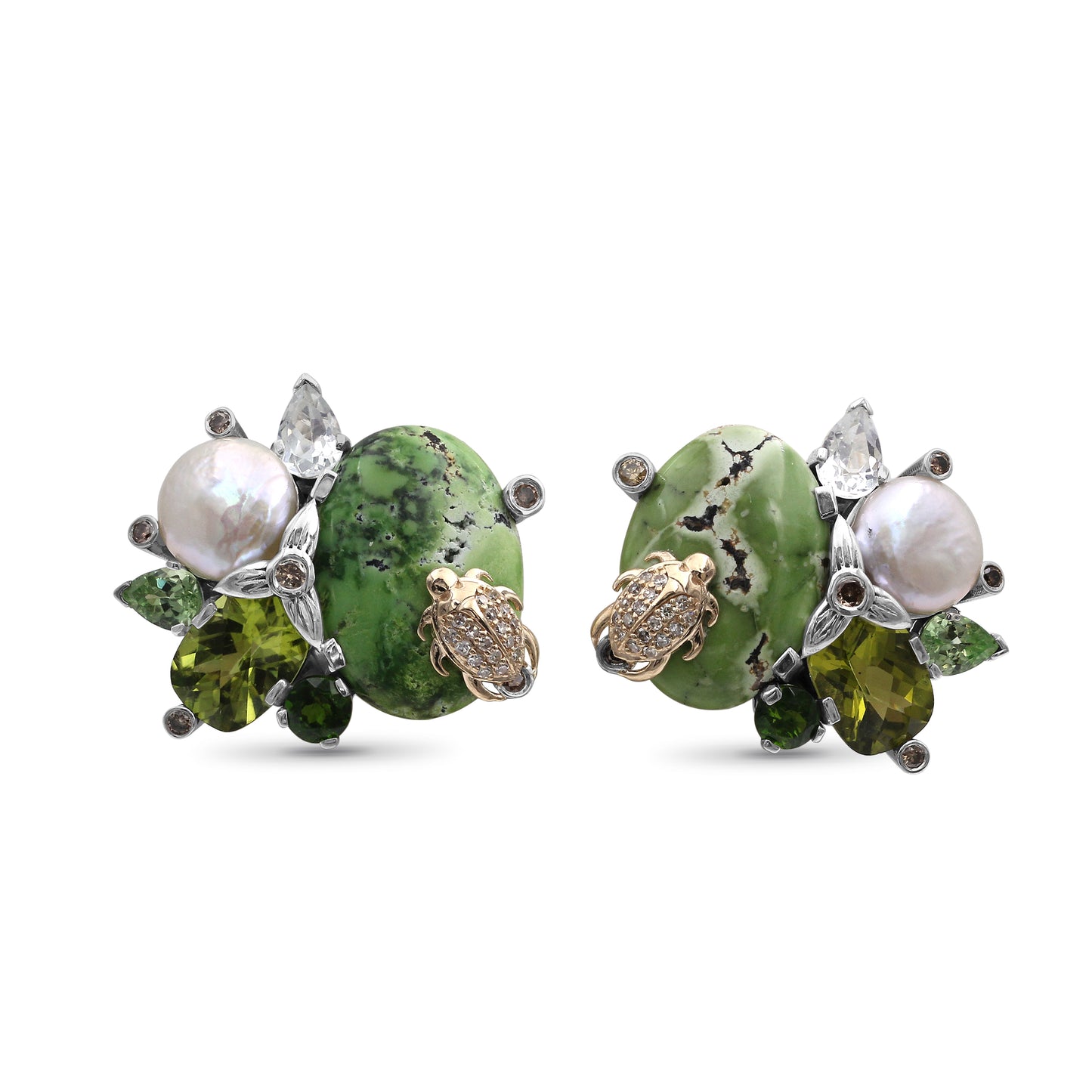 One of a Kind Chrome Diopside White Coin Pearl Green Tourmaline Natural Quartz Facet Green Peridot Smooth green Turquoise and Diamond 0.33ct