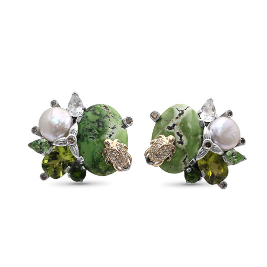 One of a Kind Chrome Diopside White Coin Pearl Green Tourmaline Natural Quartz Facet Green Peridot Smooth green Turquoise and Diamond 0.33ct